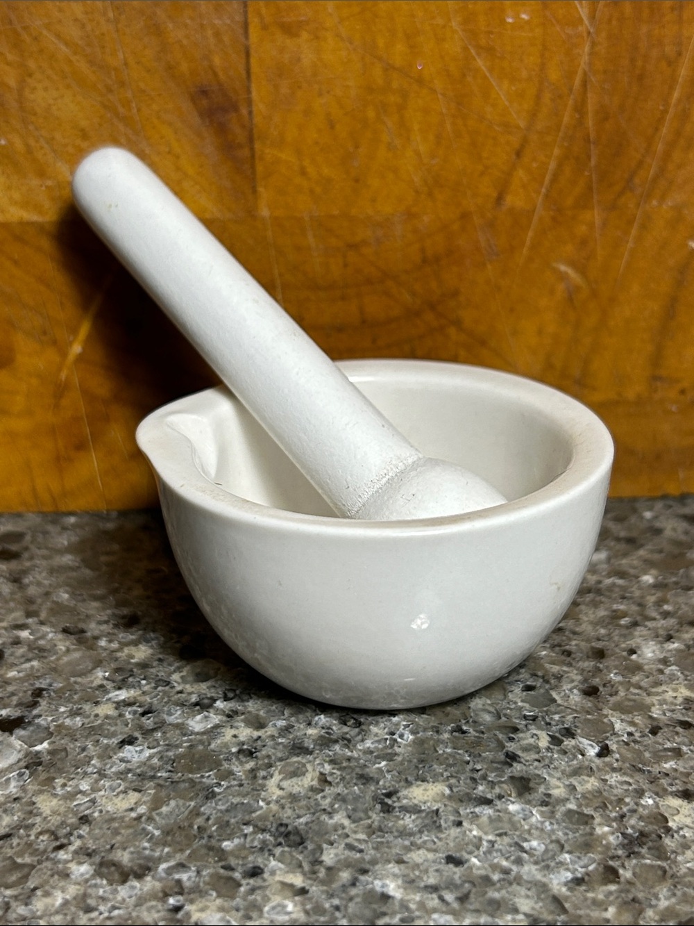 Mortar and pestle ceramic and wood mini vintage